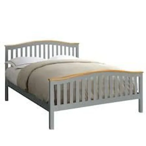 BOXED MADRID 4'6" BED FRAME - GREY WITH CARAMEL BAR (2 BOXES)
