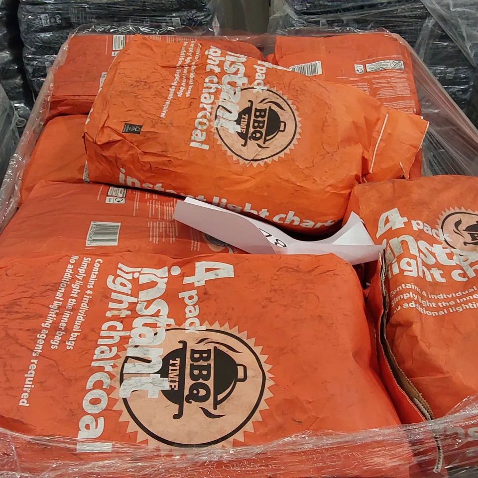 PALLET OF APPROXIMATELY 98X 5KG BAGS OF CHARCOAL BARBECUE BRIQUETTES AND 7X BAGS OF BBQ TIME INSTANT LIGHT CHARCOAL 