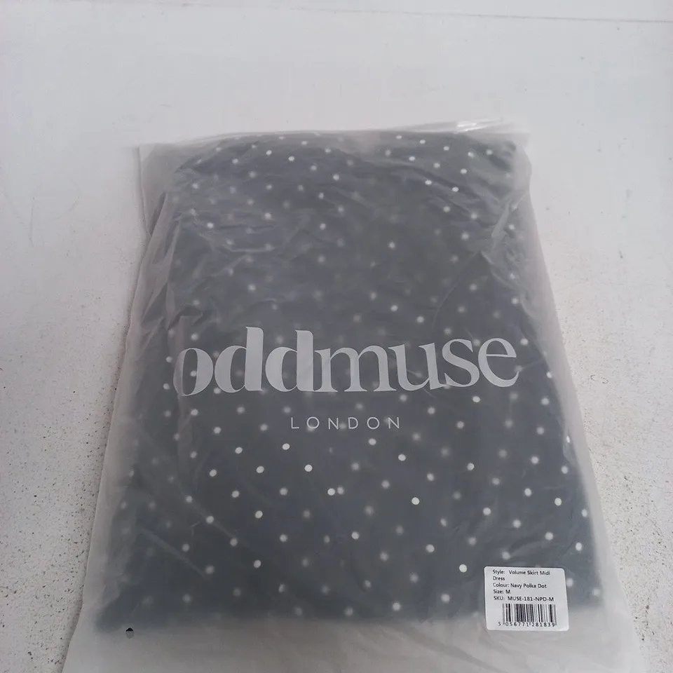 ODDMUSE LONDON NAVY POLKA DOT VOLUME SKIRT MIDI DRESS – SIZE M