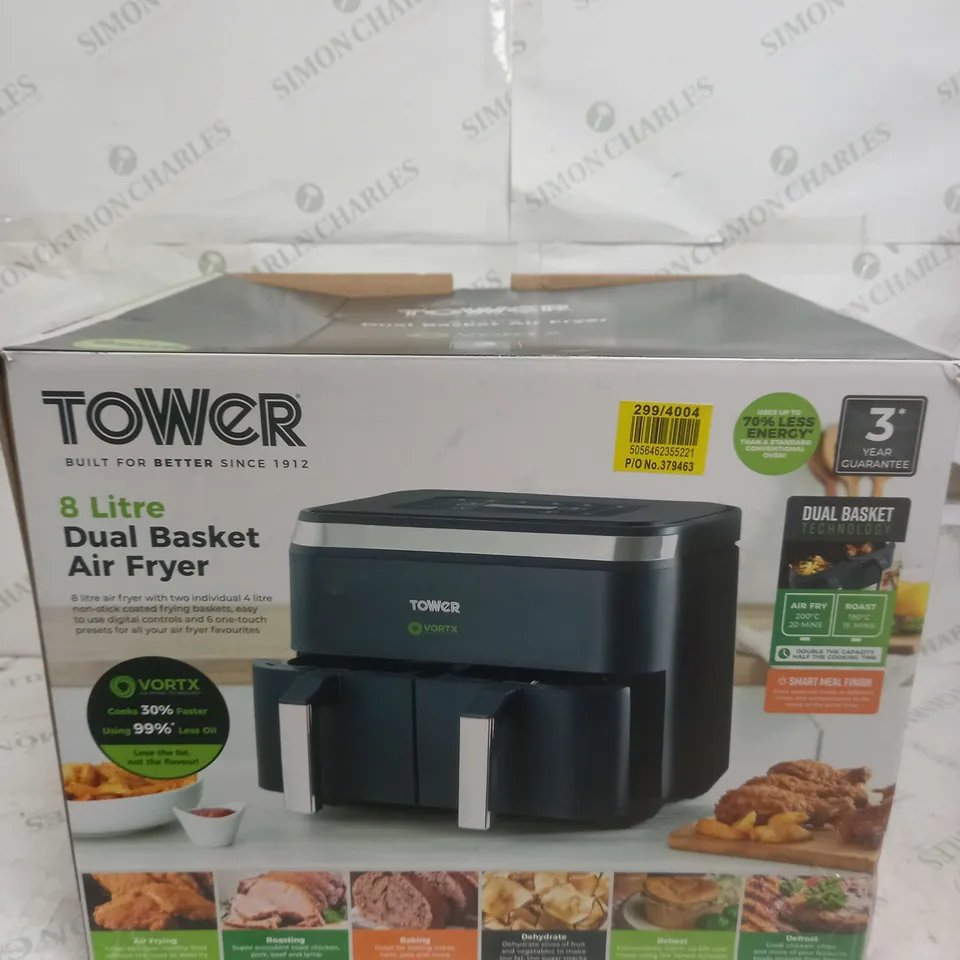 BOXED TOWER 8 LITRE DUAL BASKET AIR FRYER