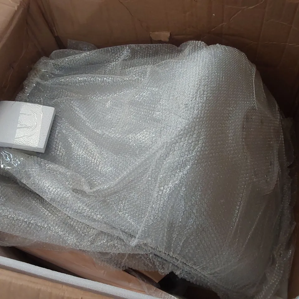 BOXED SET OF 4 GREY PLASTIC DINING CHAIRS WITH PADDED SEATS AND WOODEN LEGS (1 BOX)