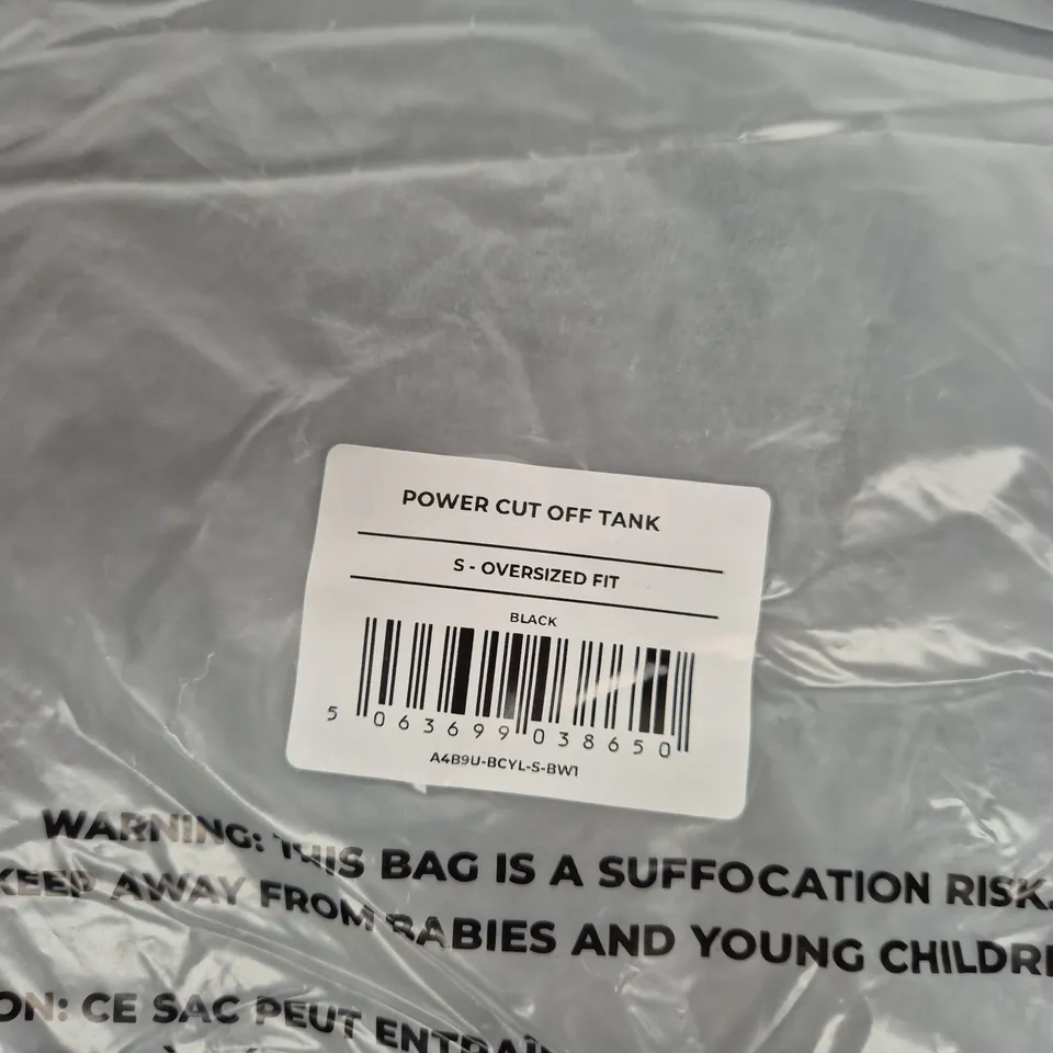 BAGGED GYMSHARK POWER CUT OFF TANK TOP – S, BLACK, OVERSIZED FIT 