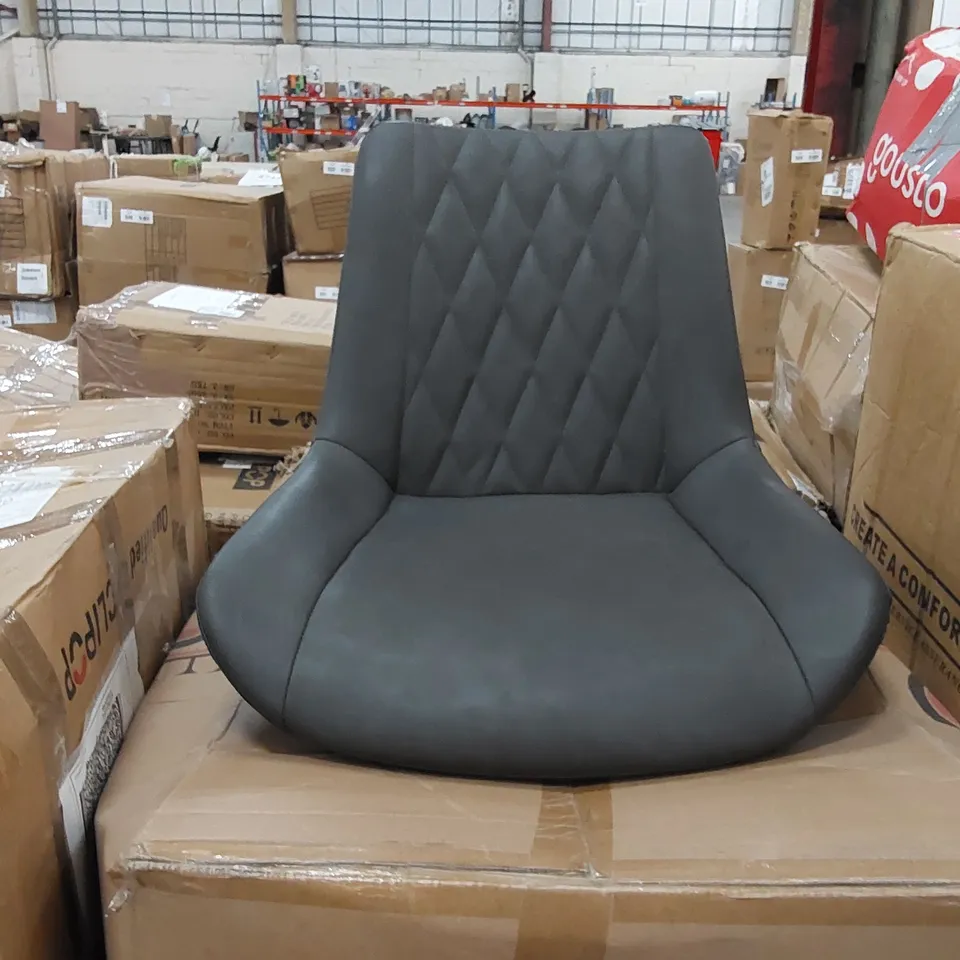 BOXED DESIGNER GREY FAUX LEATHER CHAIR WITH BLACK METAL LEGS (1 BOX)