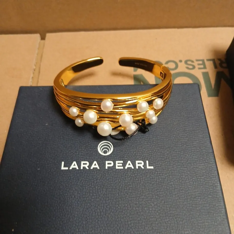 LARA PEARL GOLD-TONE PEARL-ACCENT MULTI-ROW BANGLE BRACELET