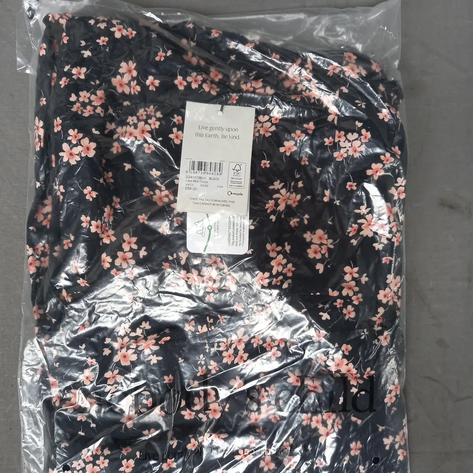 NOBODY'S CHILD LARA MIDI DRESS IN BLACK W. FLORAL PRINT SIZE 12