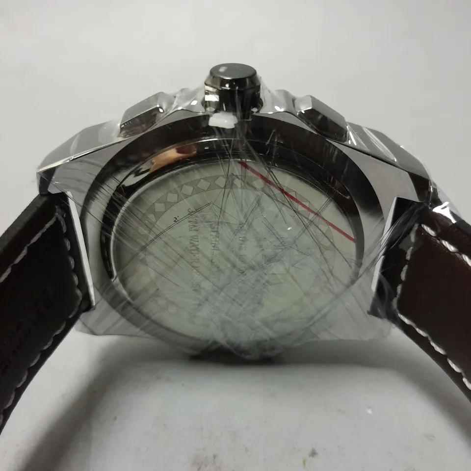 MENS LOUIS LACOMBE CHRONGRAPH WATCH – 3 SUB DIALS – SILVER COLOUR CASE – LEATHER STRAP