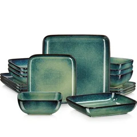 BOXED VANCASSO STONEWARE DINNERWARE, GREEN - SET OF 16 (1 BOX)