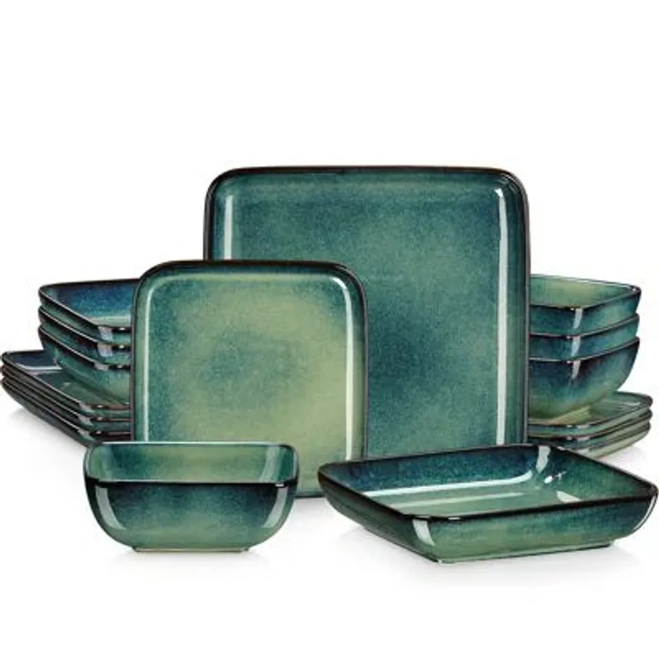 BOXED VANCASSO STONEWARE DINNERWARE, GREEN - SET OF 16 (1 BOX)