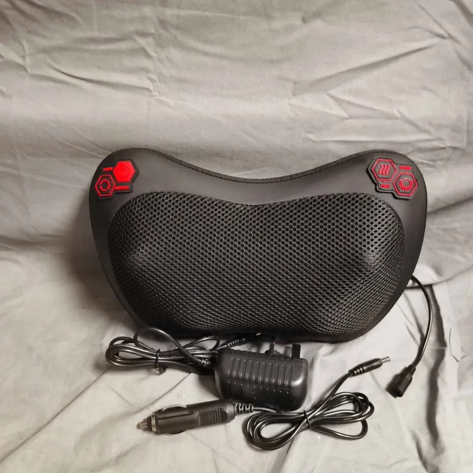 CAR & HOME MASSAGE PILLOW – BLACK, WITH CAR CHARGER & MAINS ADAPTOR (BOXED)