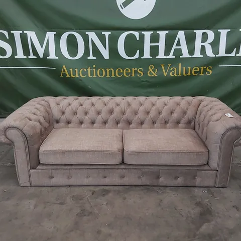 DESIGNER CONTEMPORARY CHESTERFIELD STYLE FABRIC UPHOLSTERED 3 SEATER SOFA