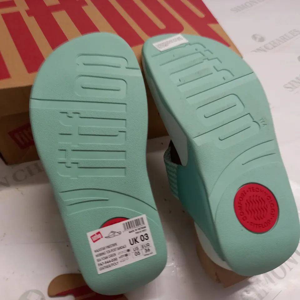 BOXED PAIR OF FLIP FLOP WALKSTAR FINESTRIPE TOE POST SANDALS IN SEA FOAM GREEN - UK 3