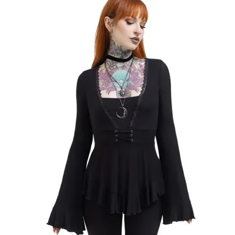 BRAND NEW KILLSTAR - VOIDSWORN - BLACK WOMEN'S T-SHIRT WITH LONG SLEEVES SIZE XXL