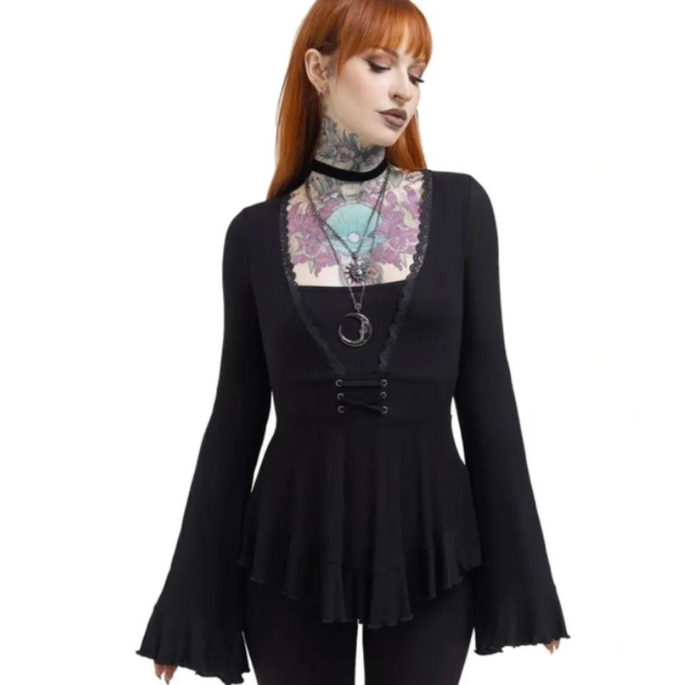 BRAND NEW KILLSTAR - VOIDSWORN - BLACK WOMEN'S T-SHIRT WITH LONG SLEEVES SIZE XXL