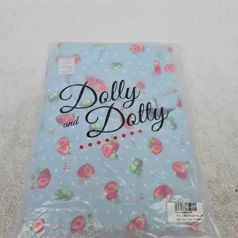 BAGGED DOLLY AND DOTTY OPHELIA LIGHT BLUE STRAWBERRY MIDI DRESS - SIZE 24