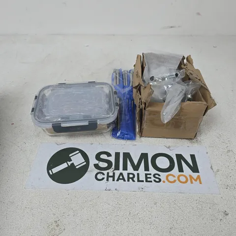 APPROXIMATELY 5 ASSORTED HOUSEHOLD ITEMS TO INCLUDE KNITTING NEEDLES, LOCKABLE HANDLE, IGLU FOOD STORAGE CONTAINER, ETC - COLLECTION ONLY