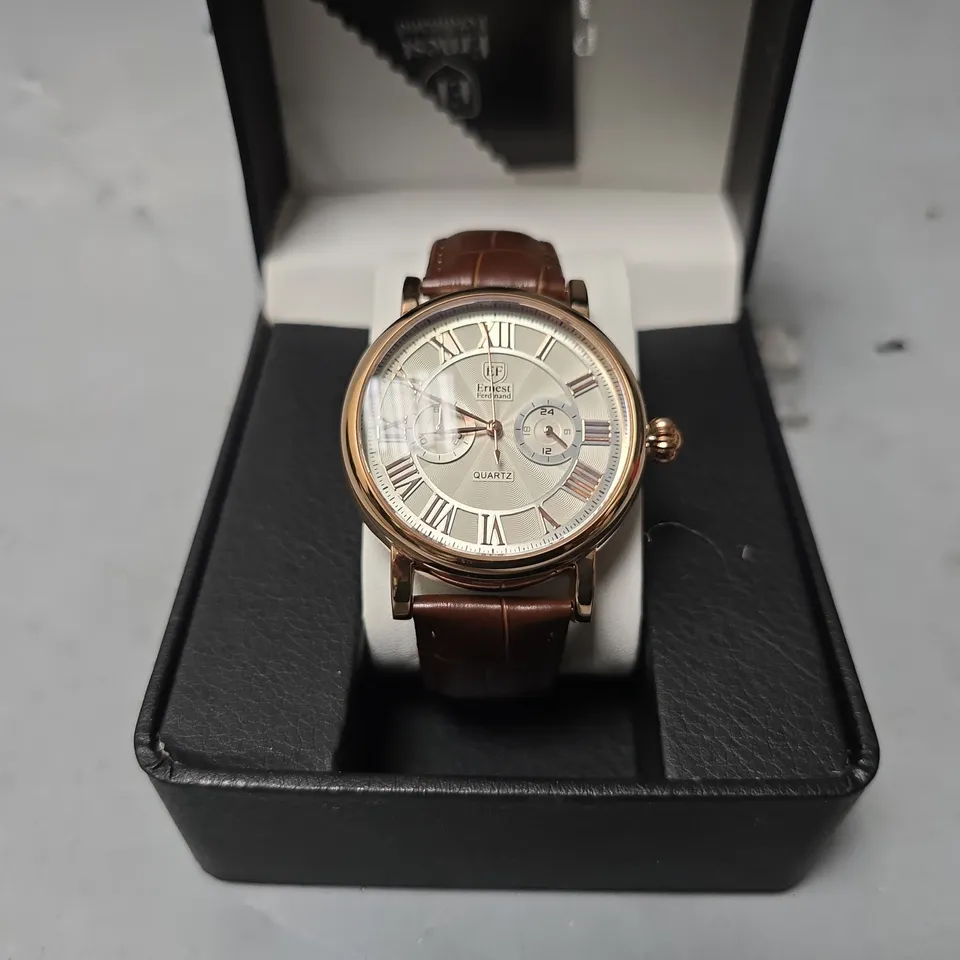ERNEST FERDINAND WATCH – FUNCTIONING SUB DIALS – LEATHER STRAP –  GIFT BOX