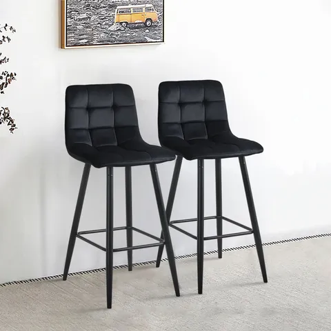 BOXED CHRISTIE SET OF TWO BLACK VELVET BARSTOOLS (1 BOX)