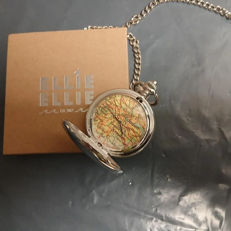 ELLE POCKET WATCH WITH MAP DIAL AND CHAIN – BOXED