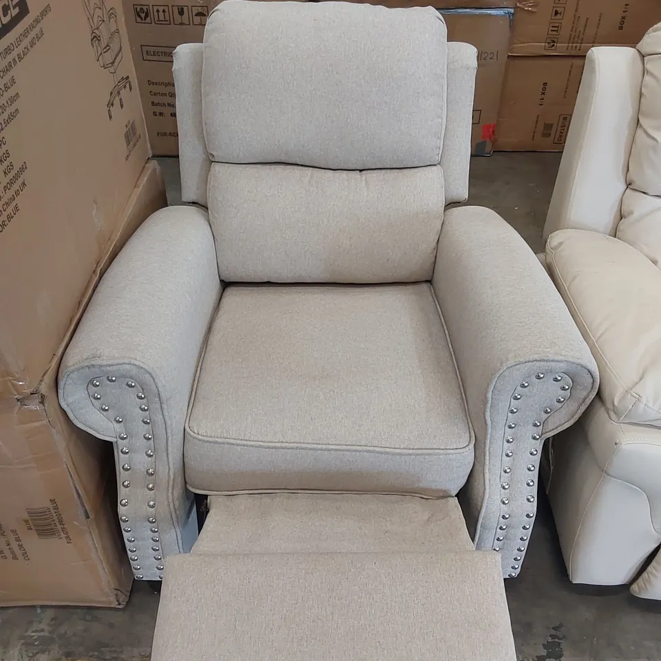 DESIGNER FABRIC UPHOLSTERED RECLINER CHAIR - BEIGE 