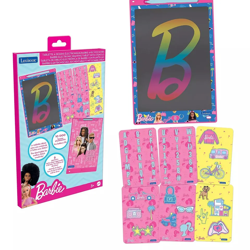 BARBIE 11'' MULTICOLOUR E-INK LEARNING DRAWING TABLET WITH STENCILS