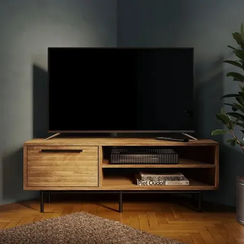 BOXED BRYANT WOODEN CORNER TV STAND FOR TVS UP TO 50" - MANGO WOOD EFFECT (1 BOX)