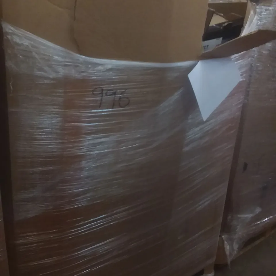 PALLET OF ASSORTED ITEMS INCLUDING LED NUMBER CLOCK, SHOE CABINET, FLIP CHART EASEL, GARMENT STEAMER