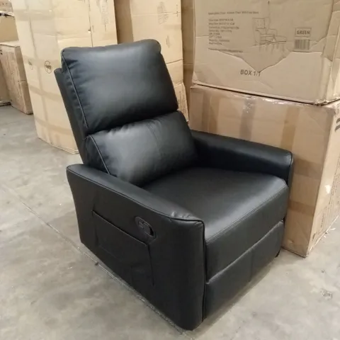 DESIGNER BLACK FAUX LEATHER MANUAL RECLINER CHAIR