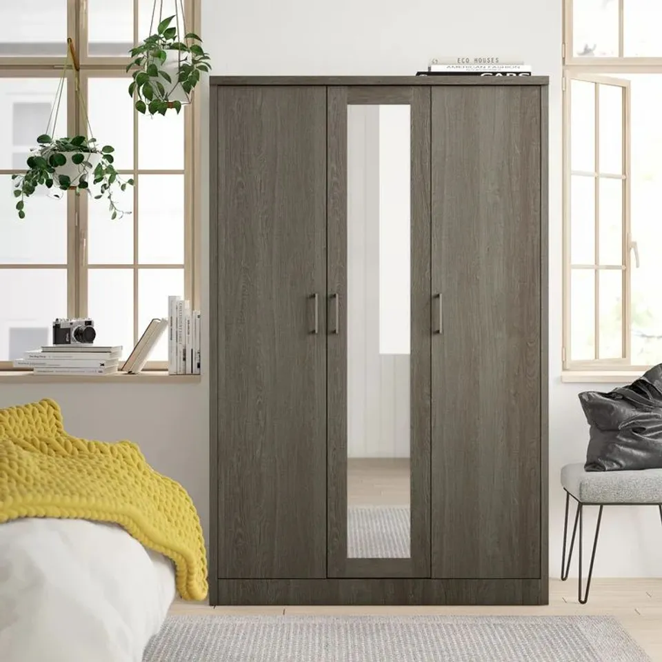 ARKA 3 DOOR WARDROBE FINISH BLACK WOOD GRAIN X 4 BOXES