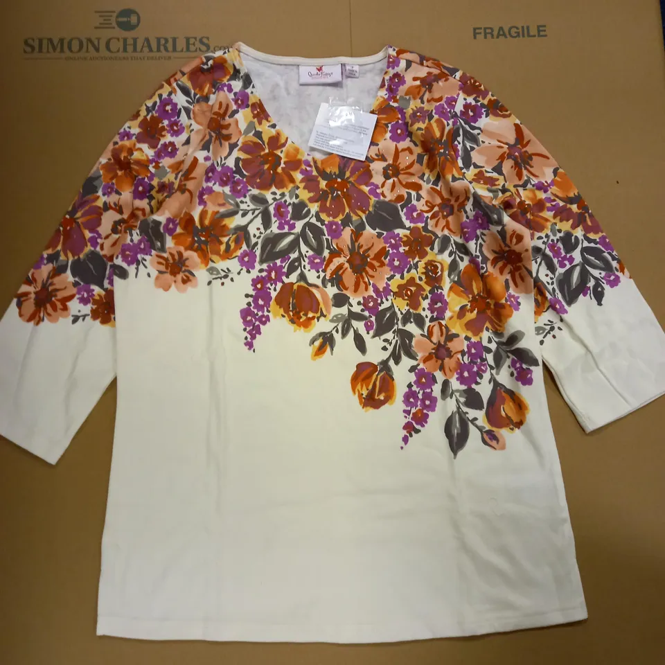 BRAND NEW QUACKER FACTORY FALL FLORAL IVORY TOP - SIZE SMALL 