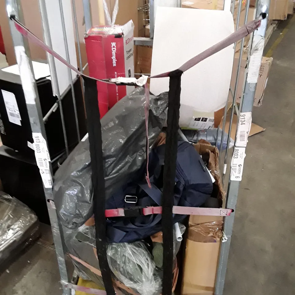 CAGE CONTAINING ASSORTED PRODUCTS INCLUDING LAMP SHADE, TOWER COOLING FAN, PARASOL BASE & DUVET COVER