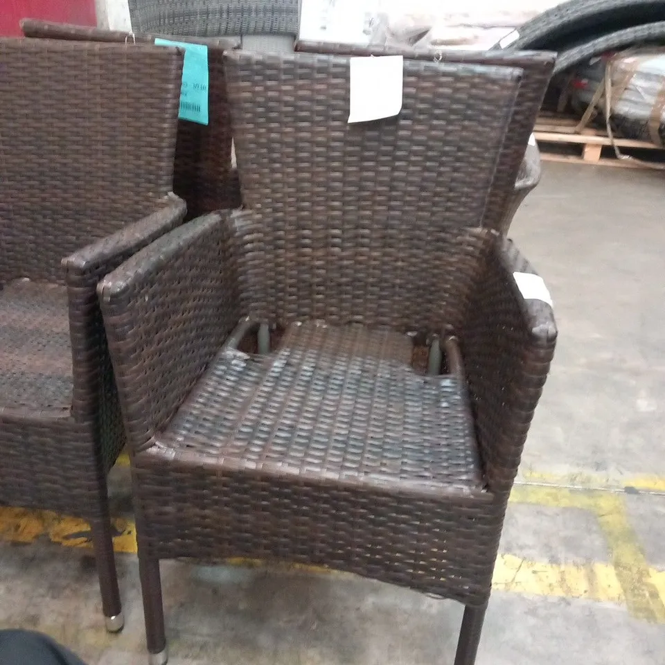 FOUR RATTAN EFFECT STACKING GARDEN CHAIRS