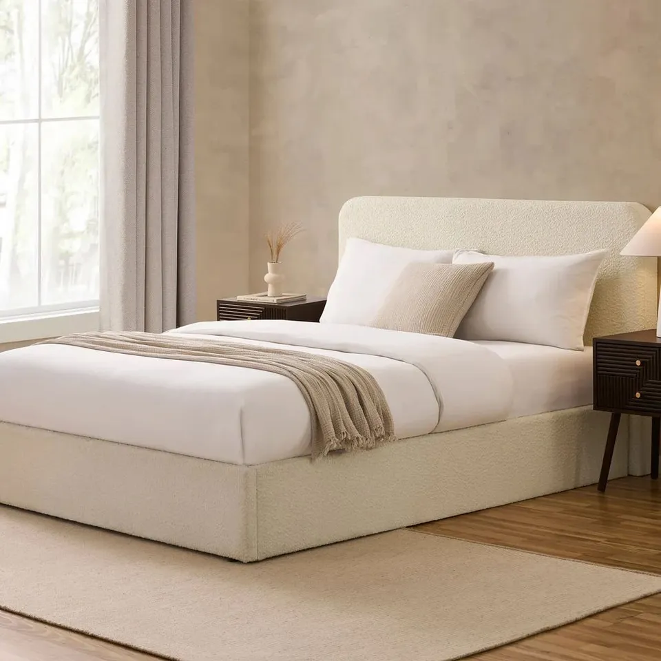 BOXED DUSK ASCOT BOUCLÉ OTTOMAN STORAGE BED - OFF WHITE // SIZE: 6FT SUPERKING (2 BOXES)