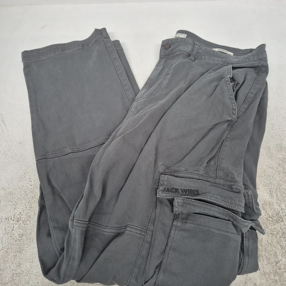 JACK WILLS GREY CARGO-STYLE TROUSERS - SIZE 34