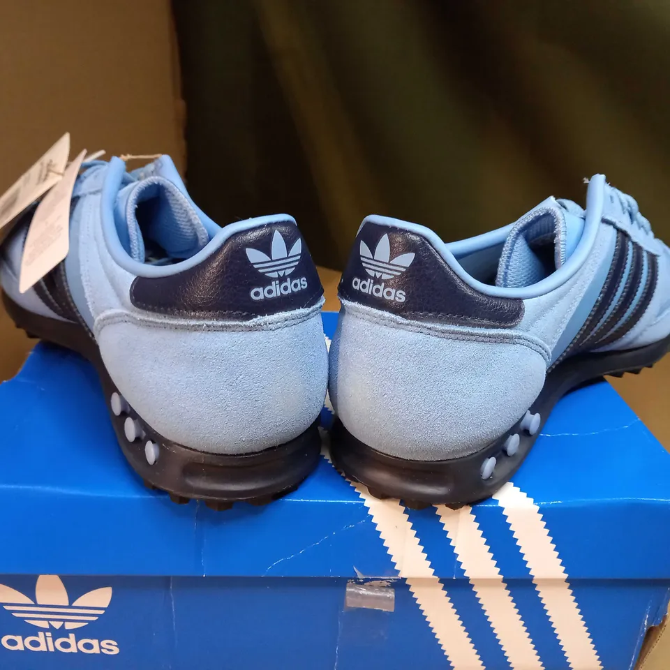 BOXED PAIR OF ADIDAS POWDER BLUE TRAINERS SIZE 9.5