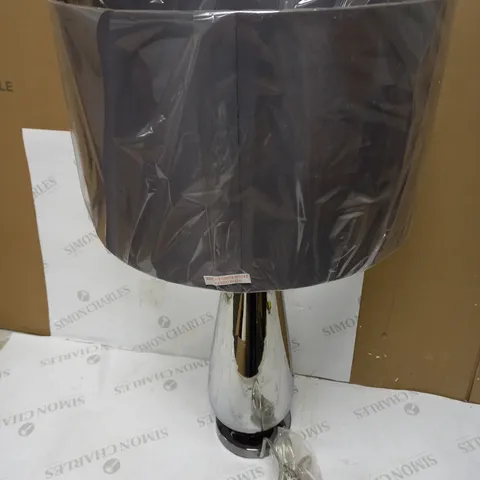 DAR LIGHTING PABLO 1LT TABLE LAMP - BLACK CHROME GLASS, GREY FAUX SILK SHADE