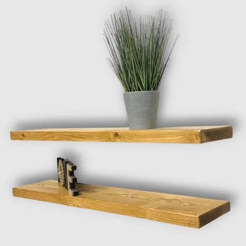 BOXED SET OF 2 HANDCRAFTED FLOATING WALL SHELVES WITH INVISIBLE BRACKETS 