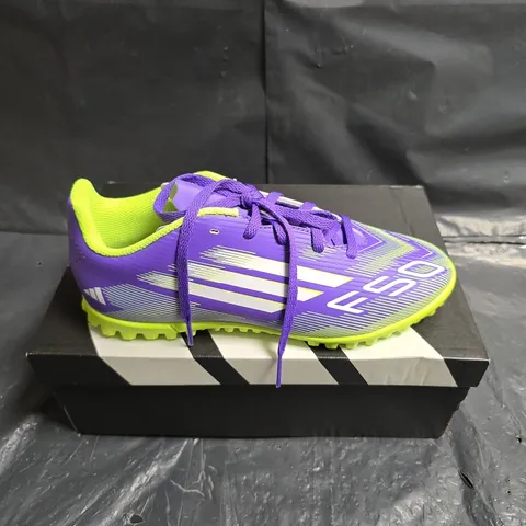 ADIDAS KIDS F50 CLUB TF J FOOTBALL BOOTS - PURPLE & NEON GREEN, UK4