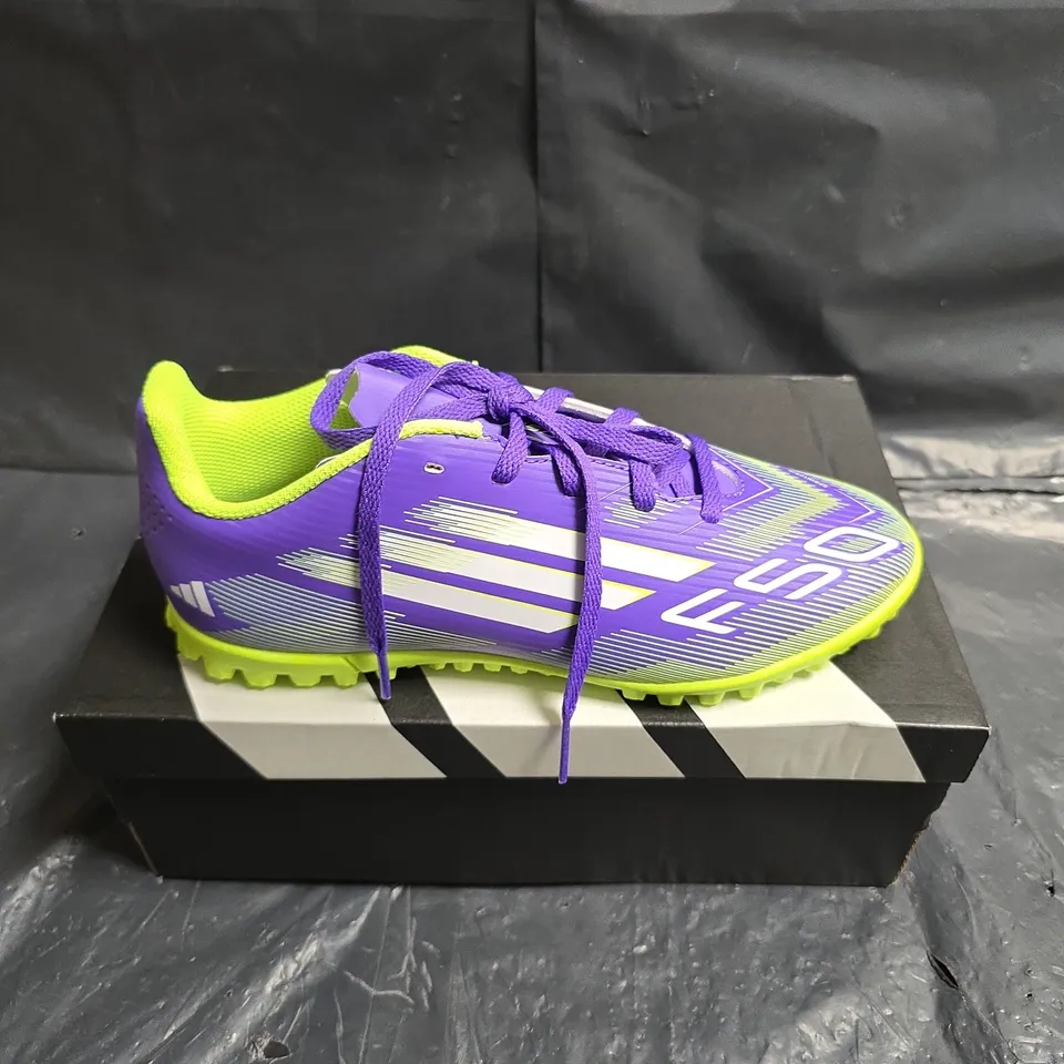 ADIDAS KIDS F50 CLUB TF J FOOTBALL BOOTS - PURPLE & NEON GREEN, UK4