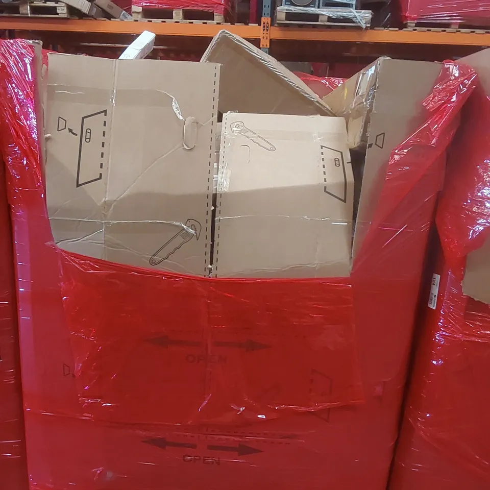 PALLET CONTAINING A VERY LARGE QUANTITY OF ASSORTED ITEMS INCLUDING: MULTIFUNCTIONAL TROLLEY, STAINLESS NICHE, MULTIFUNCTIONAL CURTAIN ROLE ECT