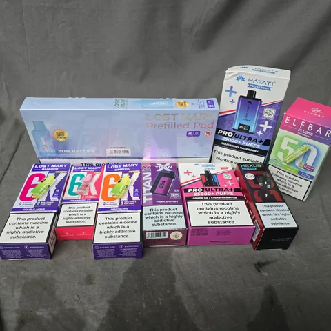 APPROXIMATELY 25 ASSORTED E-CIGARETTE PRODUCTS TO INCLUDE BRANDS SUCH AS ELFBAR, TITAN X, LOST MARY, ETC - COLLECTION ONLY