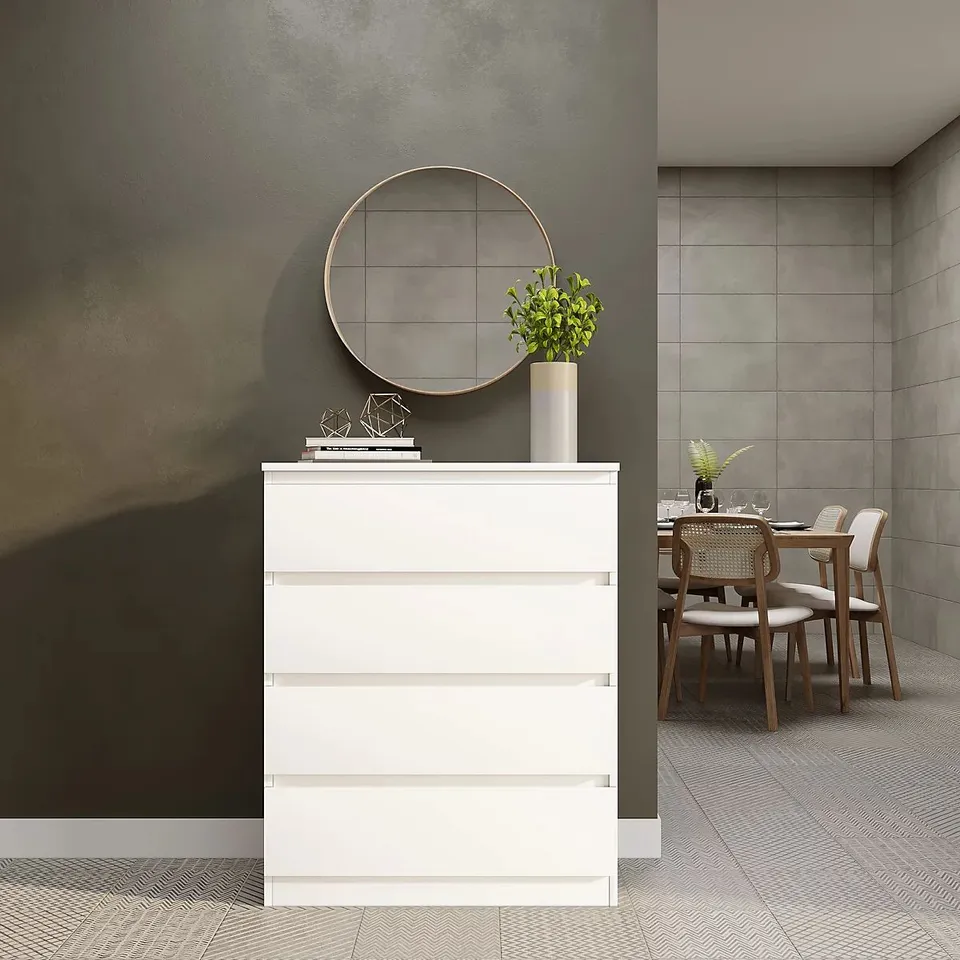 BOXED MALVERN 4 DRAWER CHEST WHITE RECESSED HANDLES (2 BOXES)