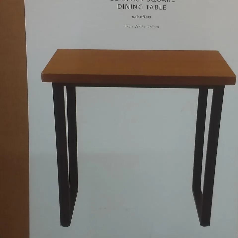 BOXED VIXEN COMPACT SQUARE DINING TABLE IN OAK EFFECT - H75 X W70 X D70 CM 