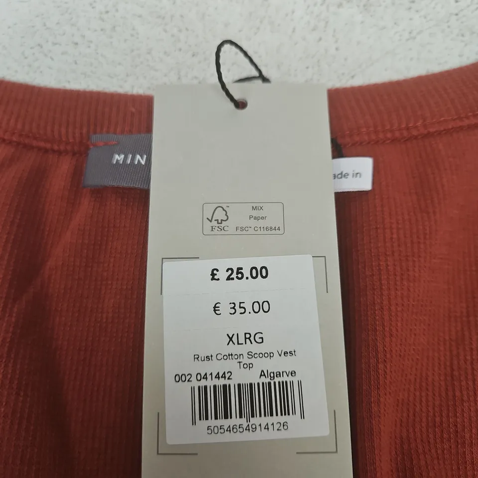 MINT VELVET RUST COTTON SCOOP VEST TOP, UK XL
