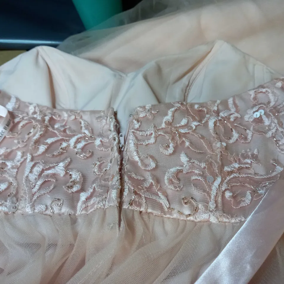 DESIGNER BLUSH EMBELLISHED BODICE/NET DETAILED OCCASION/BRIDESMAID DRESS - SIZE 6