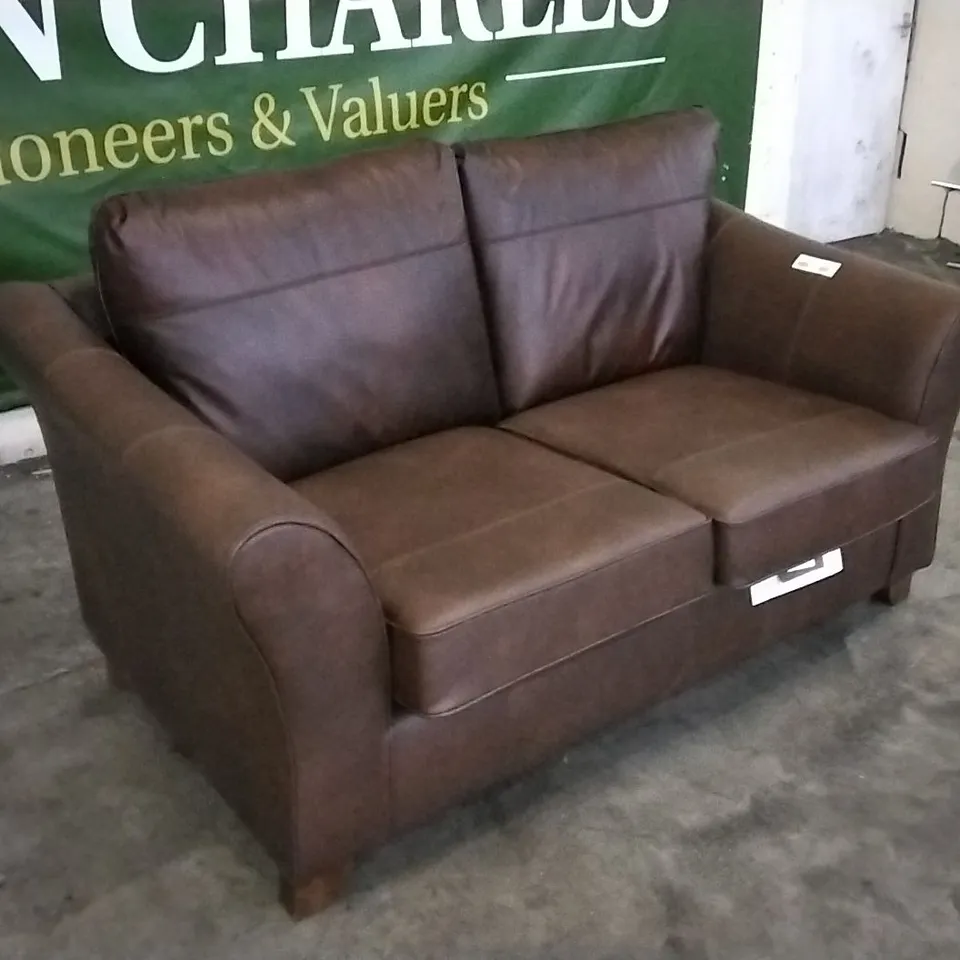 QUALITY BRITISH DESIGNER TAN LEATHER 2 SEATER SOFA