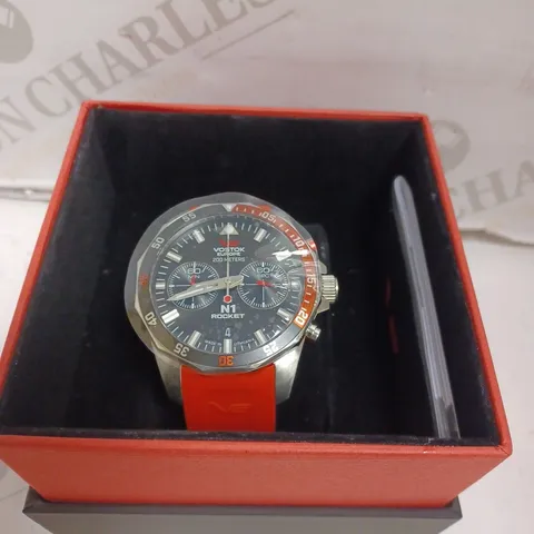 BOXED VOSTOK EUROPE N1 ROCKET WATCH - STAINLESS STEEL FACE - RUBBER STRAP - WATER RESISTANT 20 ATM - SUB DIAL.