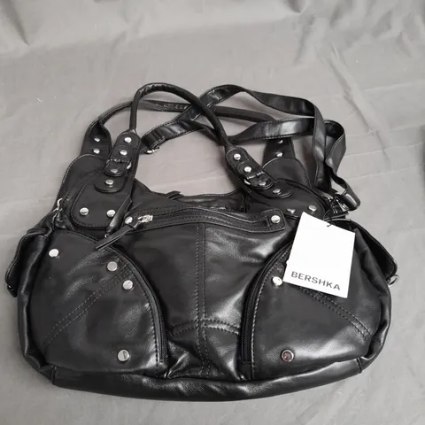BERSHKA BLACK METAL BUTTON HAND BAG
