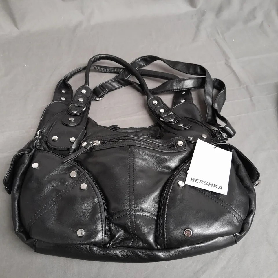BERSHKA BLACK METAL BUTTON HAND BAG 