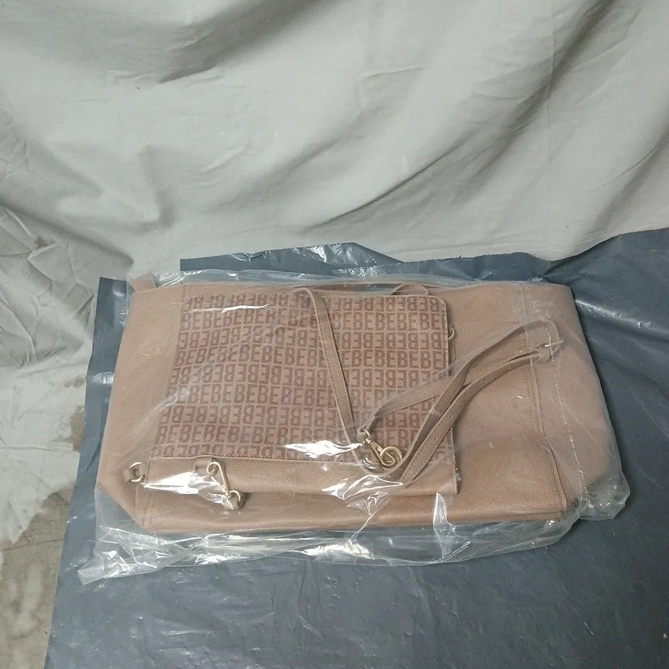 BEBE SIGNATURE TOTE - CLUTCH SET WITH HEART CHARM - TAUPE 2 BAGS