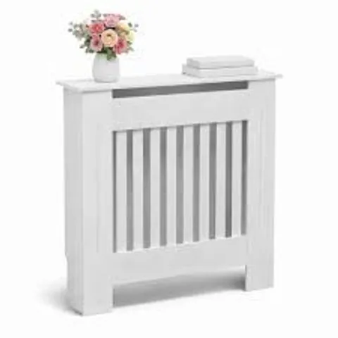BOXED SMALL WHITE WOODEN SLATTED GRILL RADIATOR COVER MDF CABINET